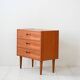 Table de chevet scandinave vintage en teck avec trois tiroirs