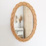 Vintage oval rattan mirror