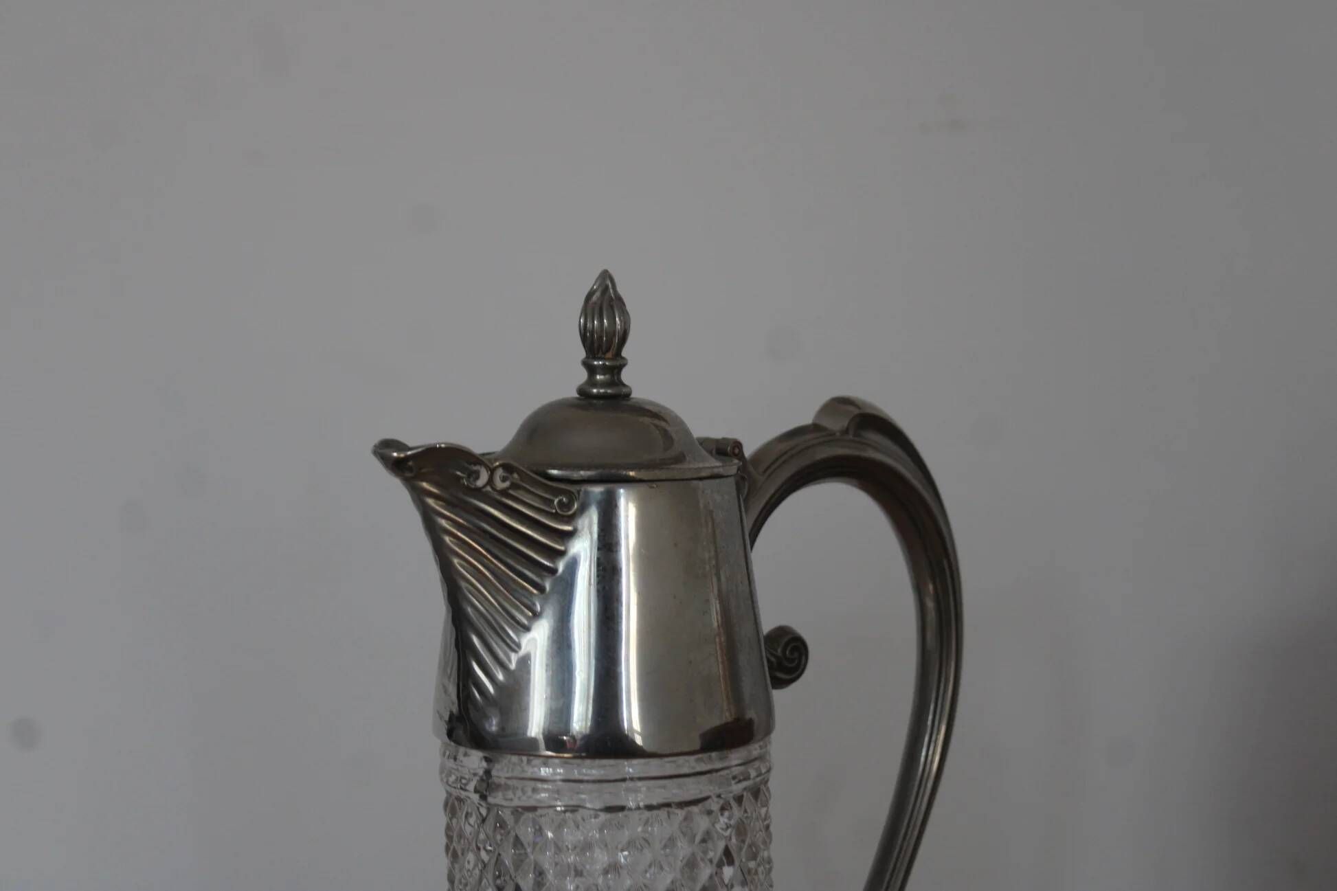 Large antique cut glass and silver-plated jug – English manufacture – 32 cm