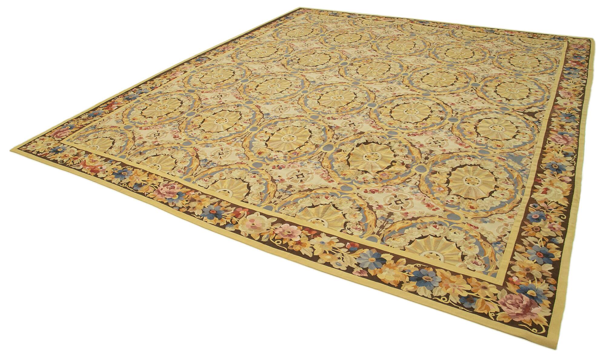 Handmade European Vintage Aubusson Kilim 338 cm x 381 cm