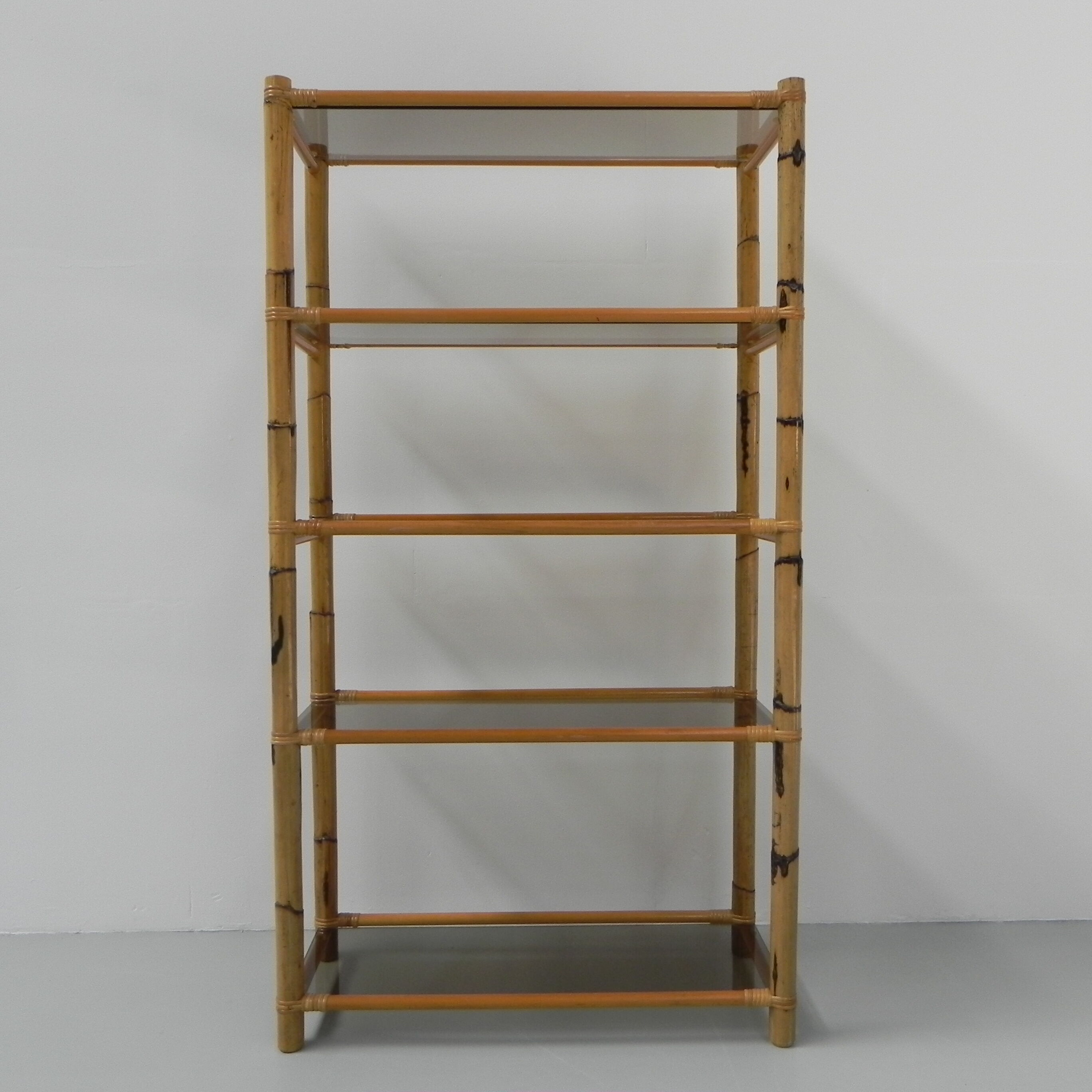Bamboo display cabinet with 5 smoked glass shelves