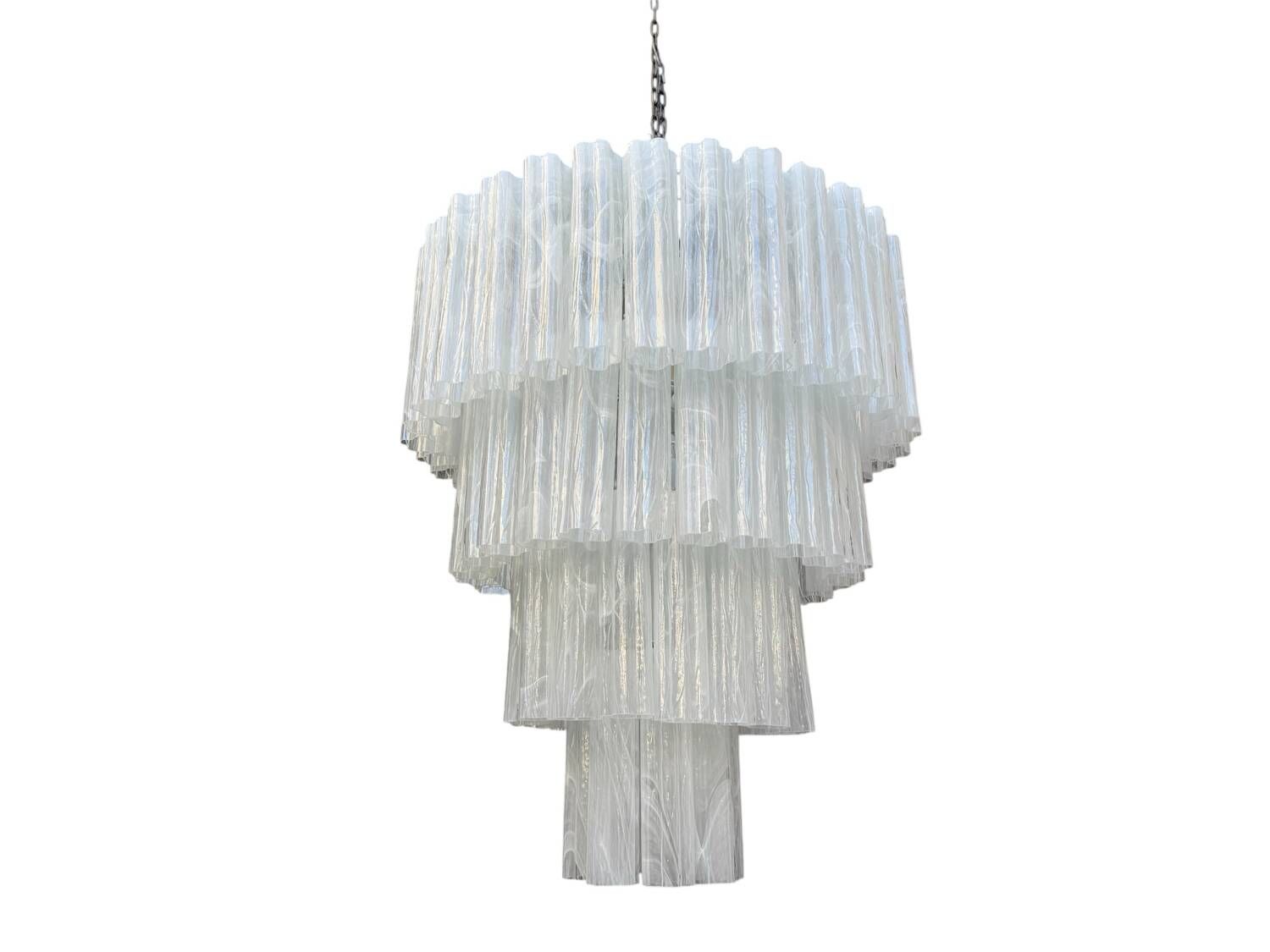 Large Murano Glass “Tronchi” Chandelier in White Alabastro, Italy, 197