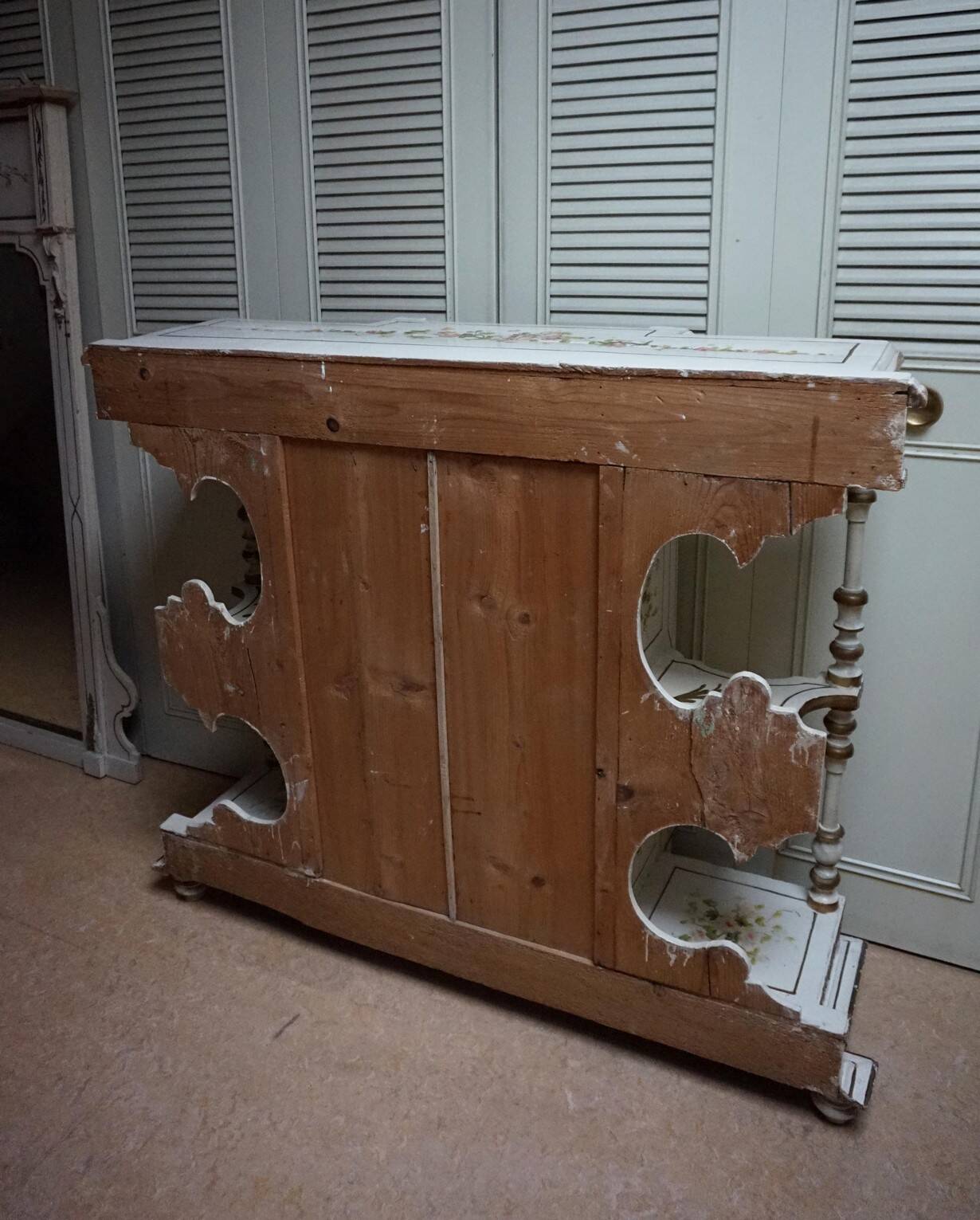 Italian hand-painted Console Table with Mirror and floral painting