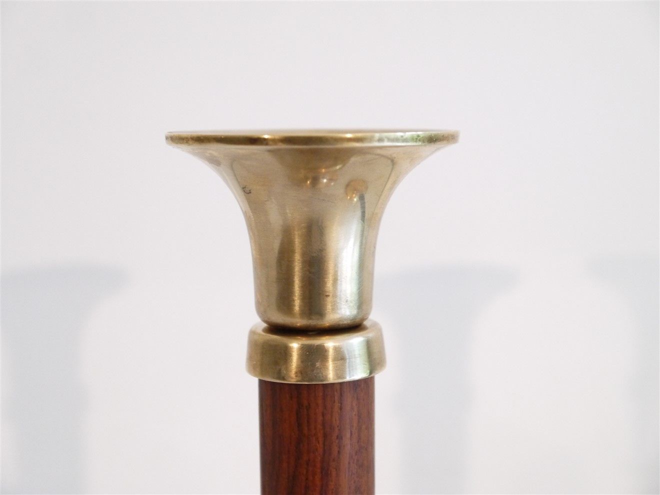 Pair of vintage Scandinavian candle holders in teak and brass 1960