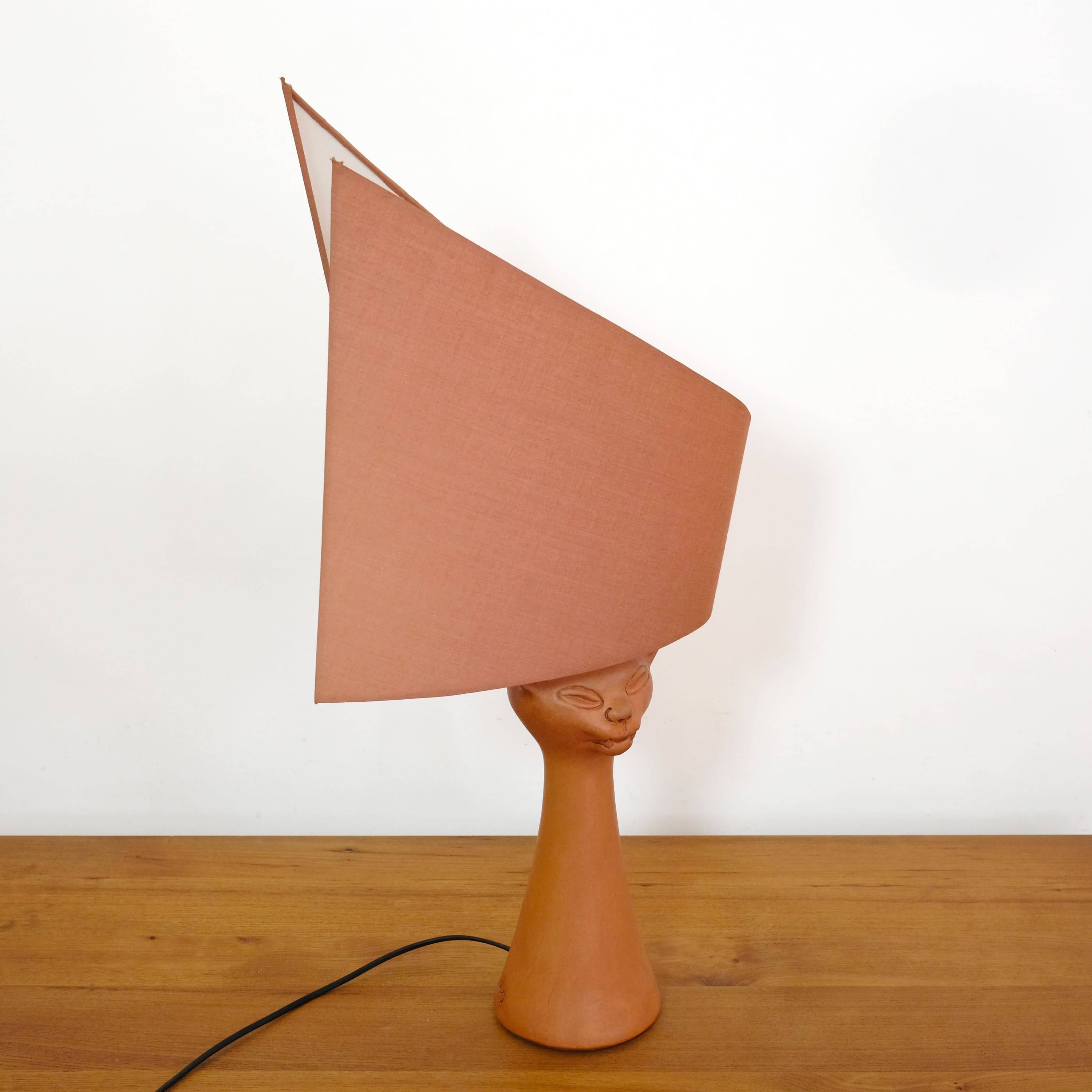 Jean Marais, terracotta cat lamp from the 70s-80s.