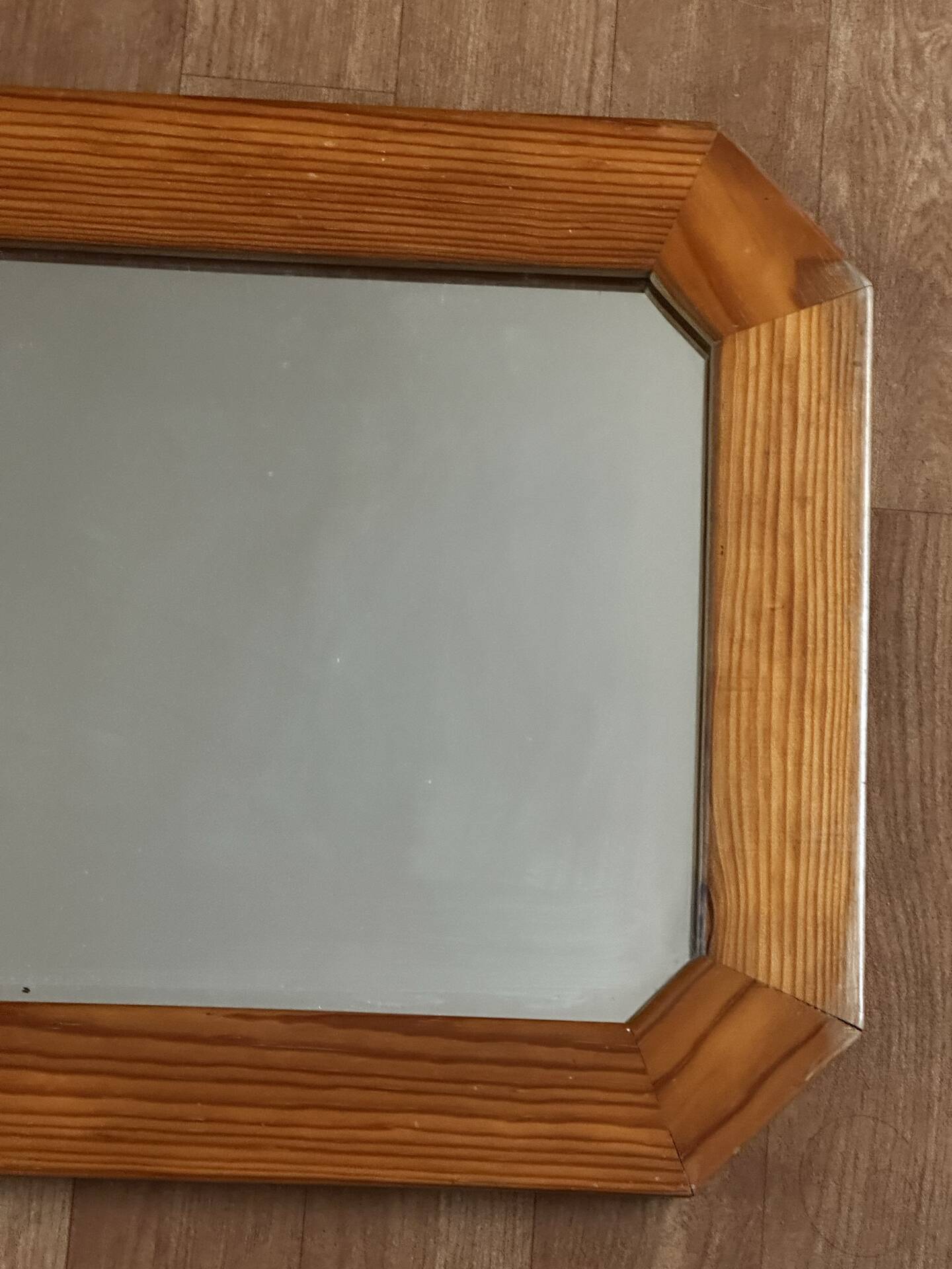 Large octagonal wall mirror in pine, 1970s – 103 × 40 cm