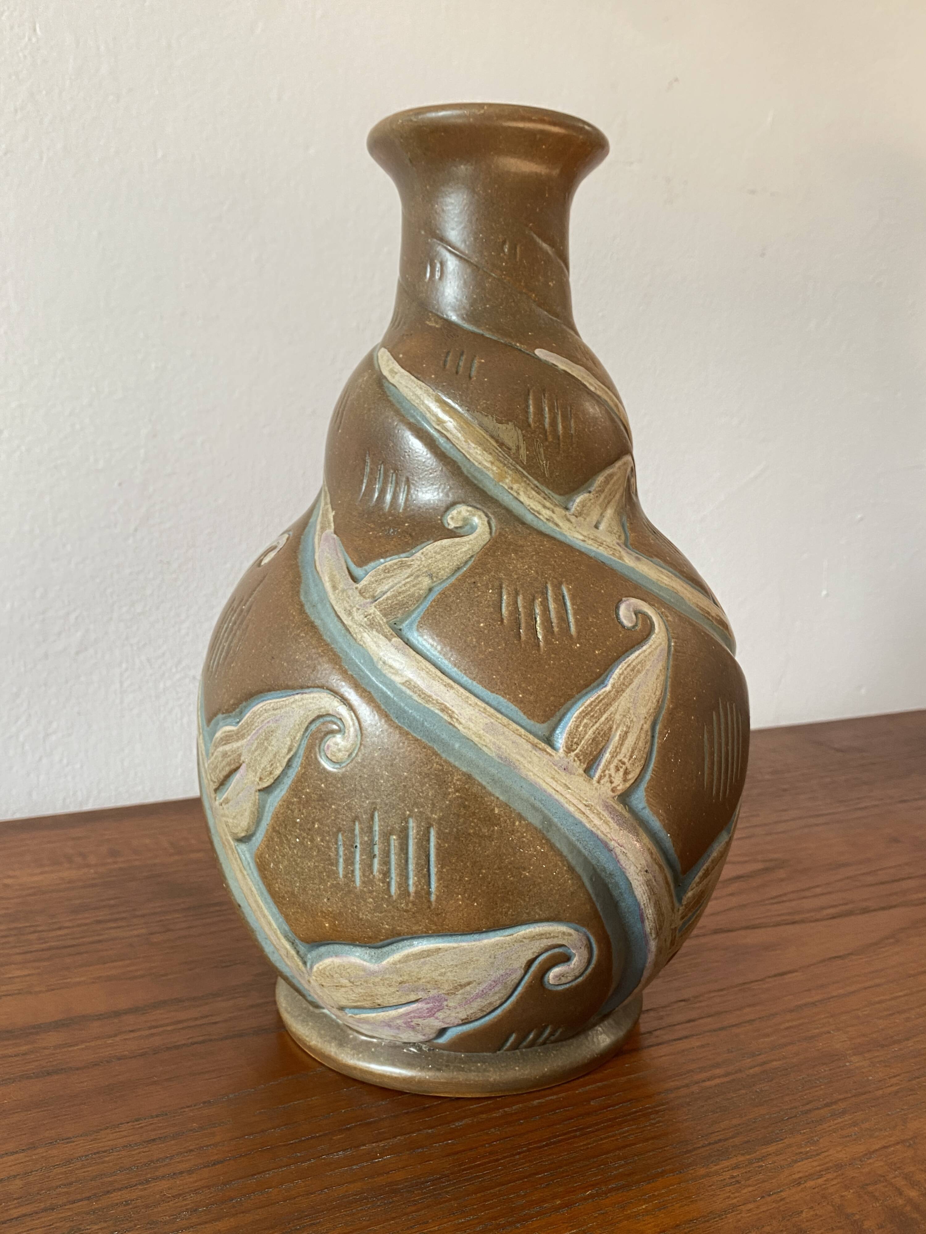 Imposing enamelled stoneware vase Mougin Nancy by Legrand - Art Deco
