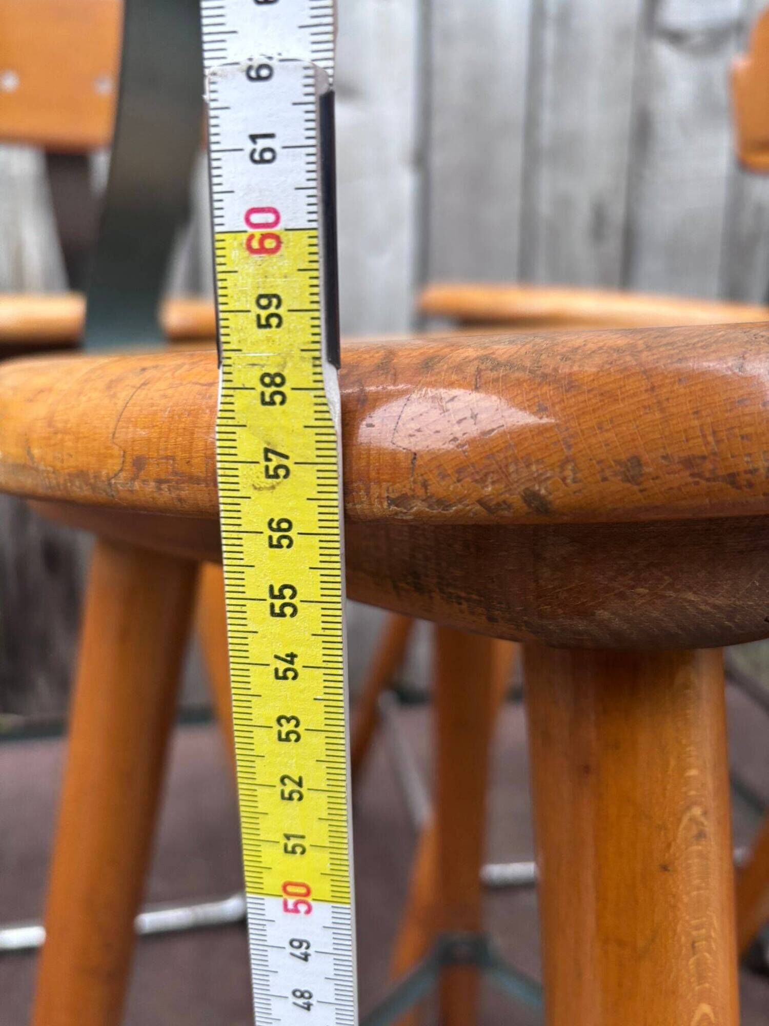 Vintage industrial workshop stool in wood, 1950s