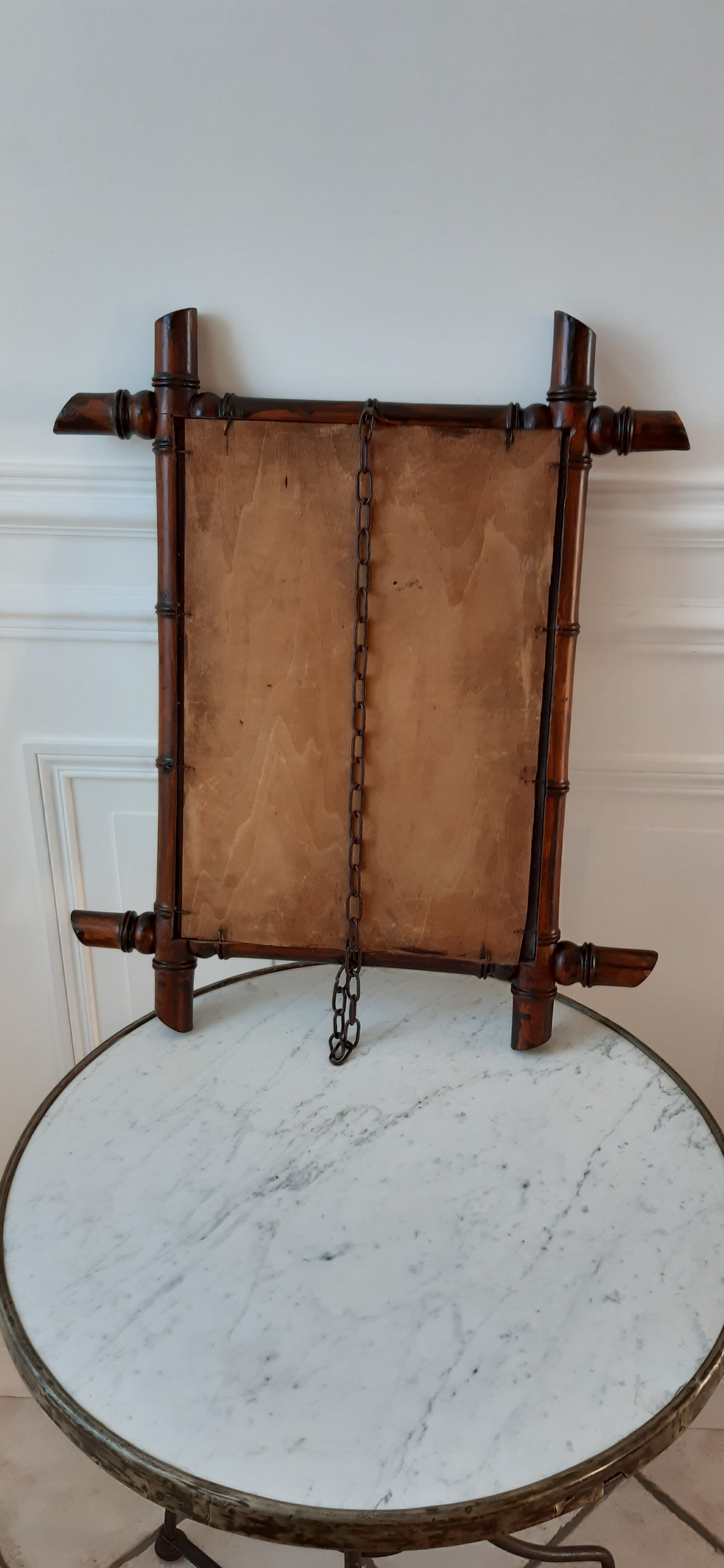 Barber mirror in solid oak bamboo way 30s-40s, 60x50 cm