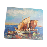 Tableau huile sur panneau,  marine
