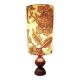 Turned wood lamp with authentic vintage lampshade and mustard flower decoration