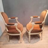 Pair of Louis XV style gray lacquered armchairs