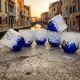 Set of 6 blown glass glasses from Venice with Effetre Murano murrine.