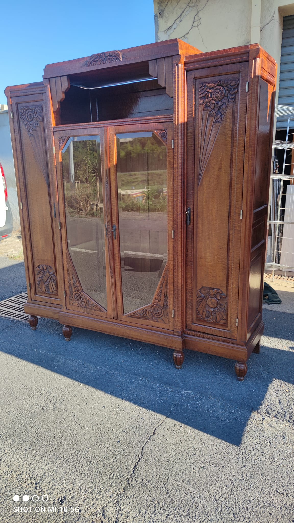 Bibliothèque de bureau 1925 en acajou ondé massif