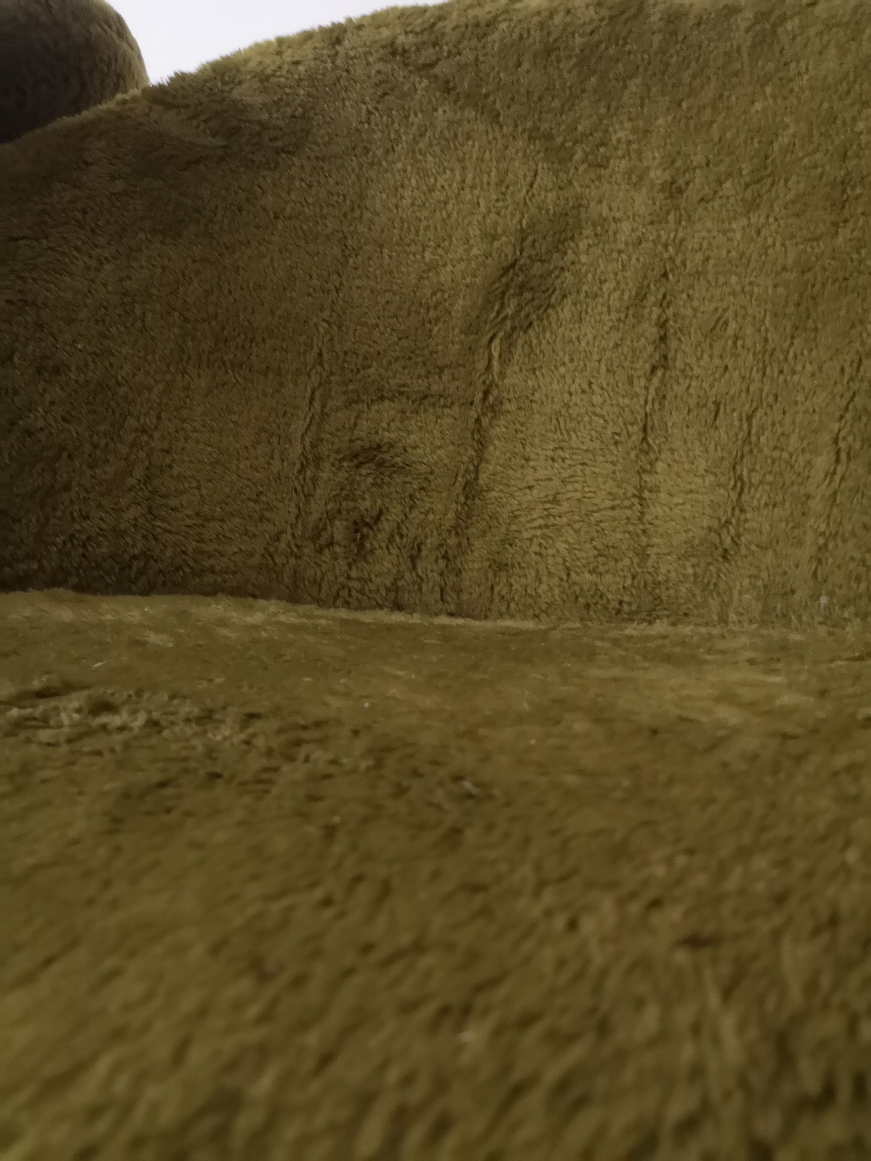 Vintage cocktail armchair in khaki moumoute, design 1970