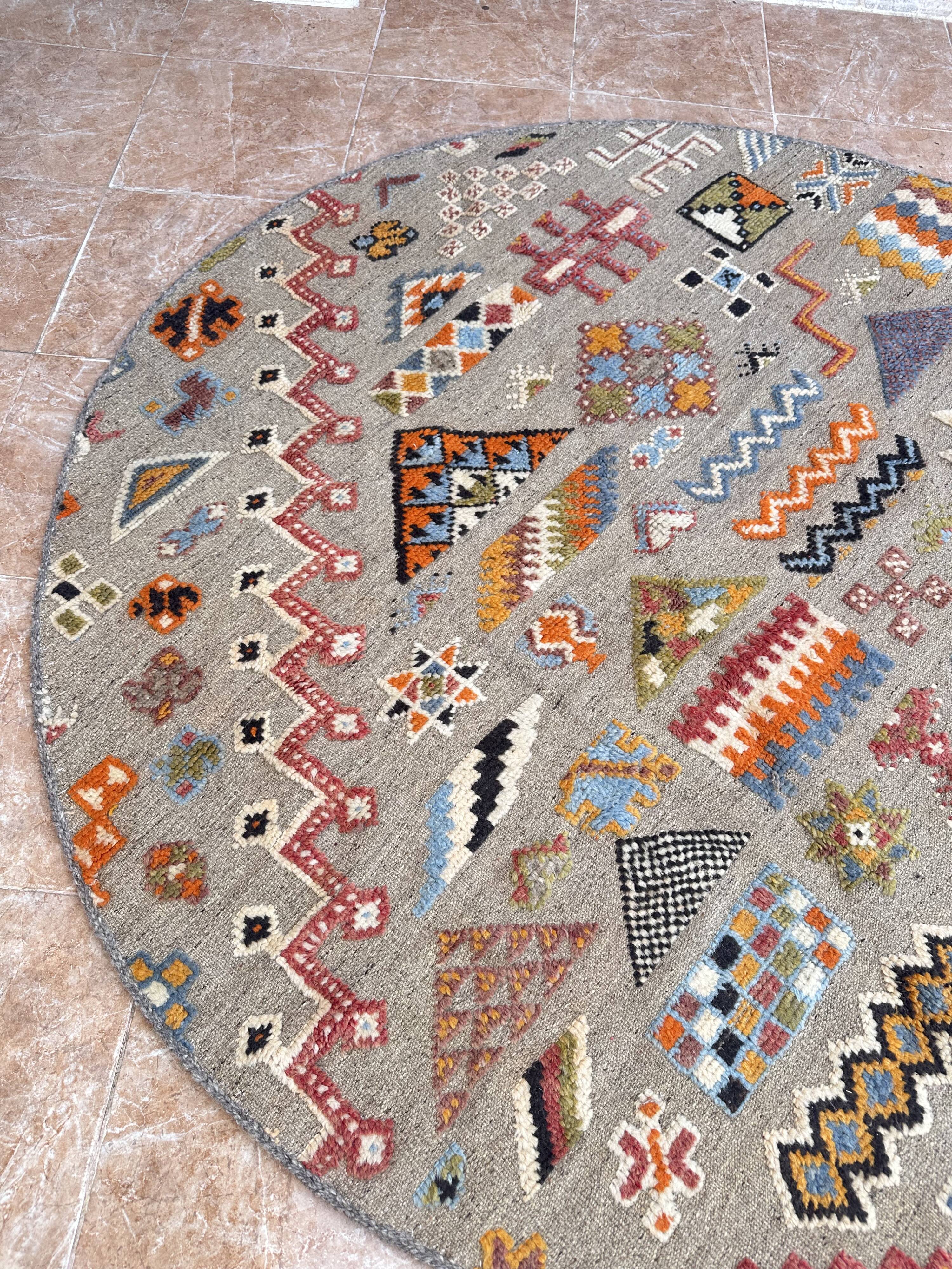 Tapis rond marocain - tapis rond personnalisé - tapis gris - tapis rond