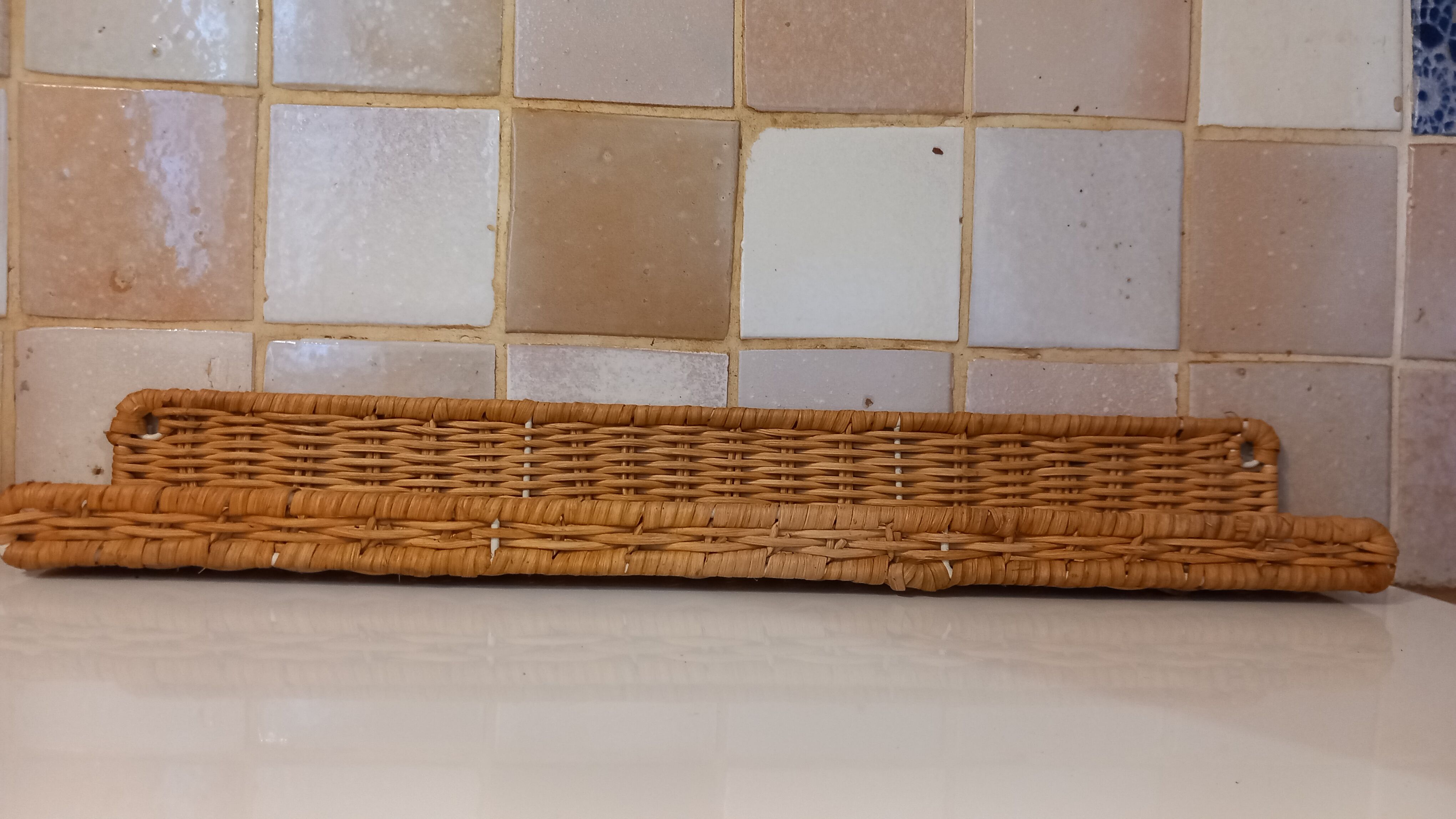 Set of 2 small wicker wall shelves - spice shelves