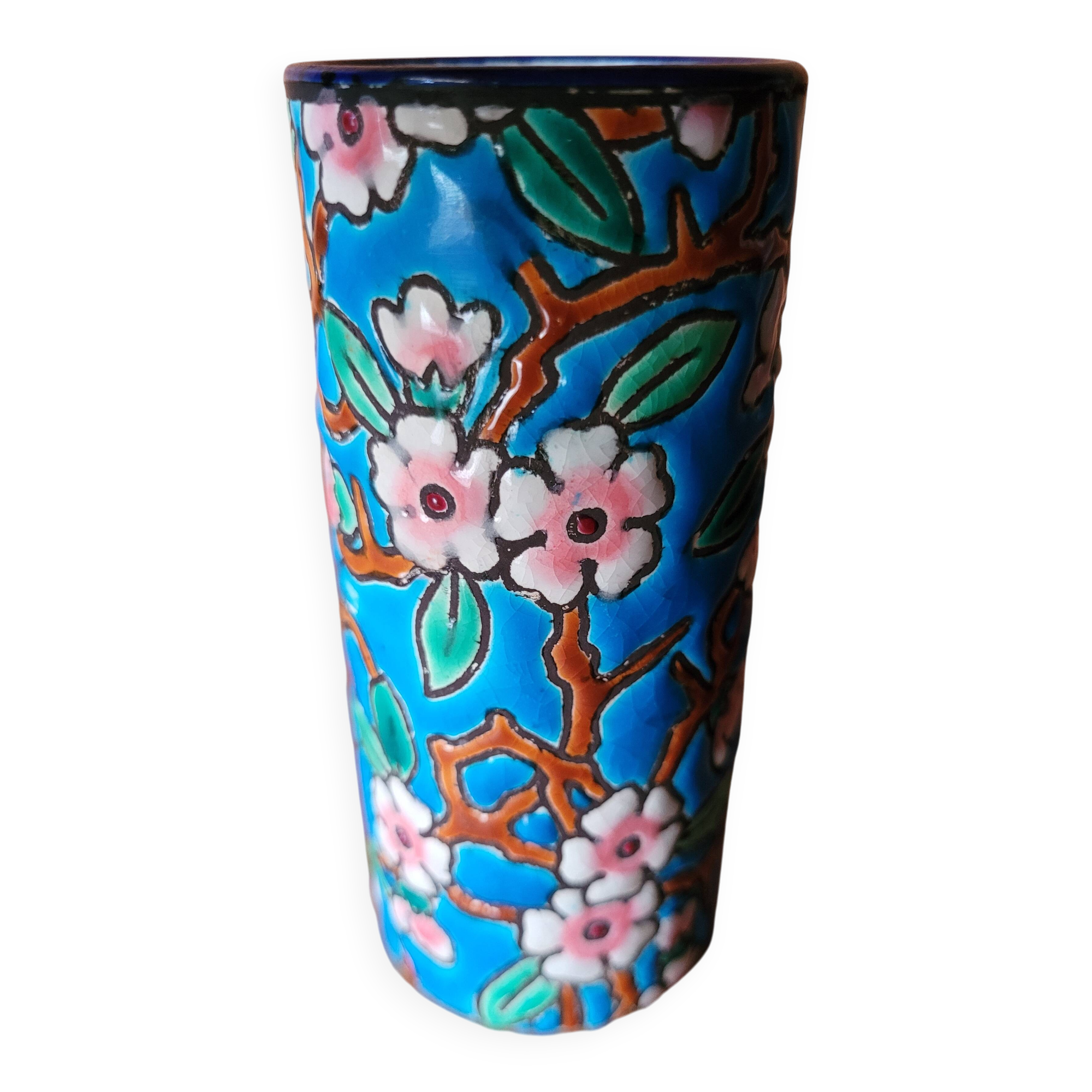 Longwy enamel roller vase