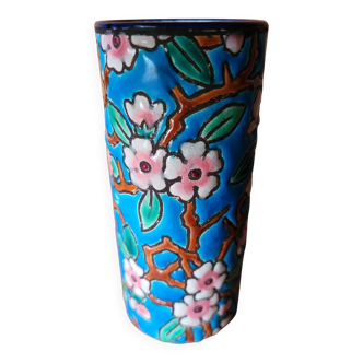 Longwy enamel roller vase