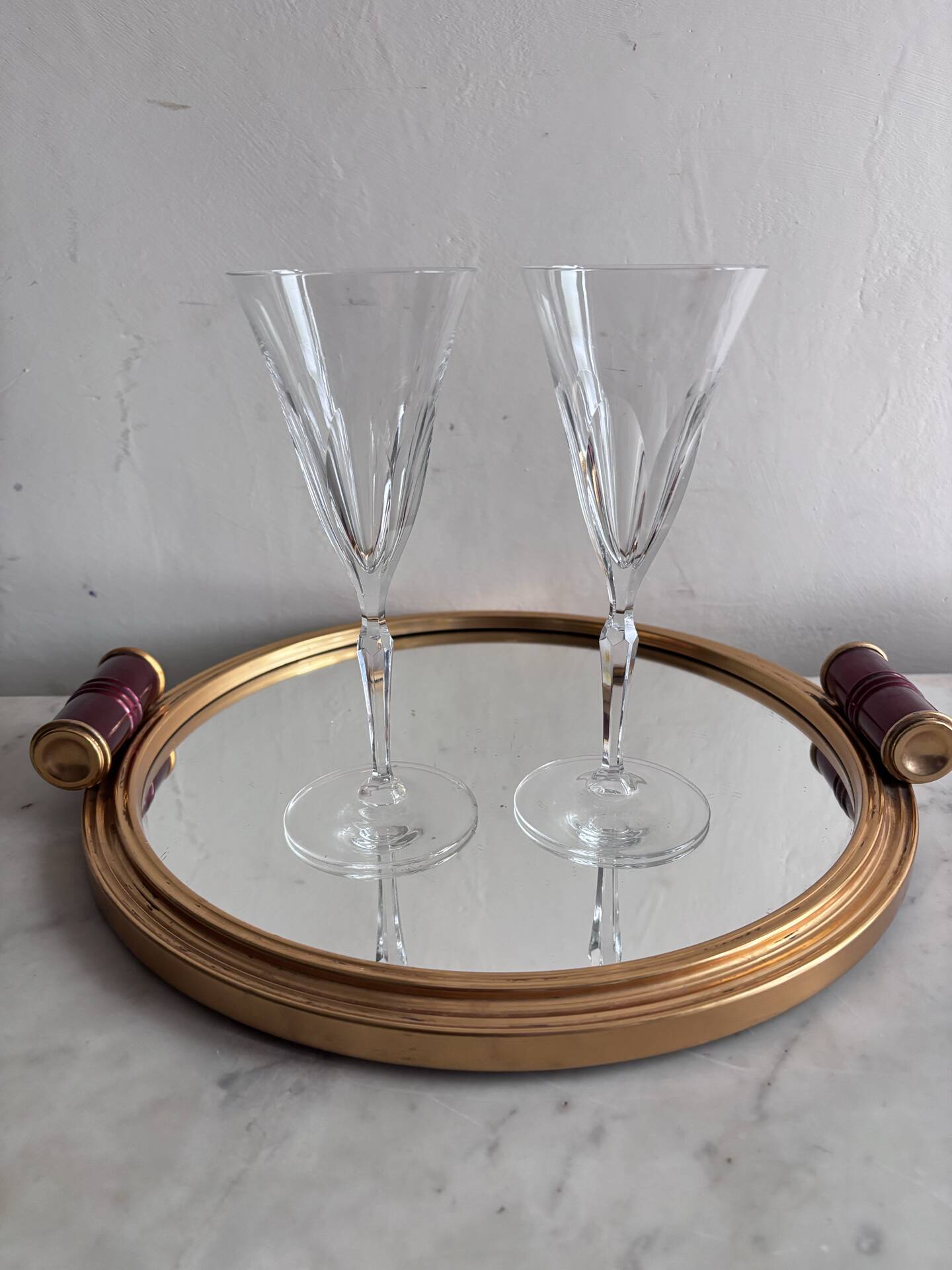 Vintage 50s/60s mirrored bar tray, gold metal.