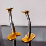 Pair of Brutalist Candlesticks by David Marshall, Bronze and Aluminum, Esp