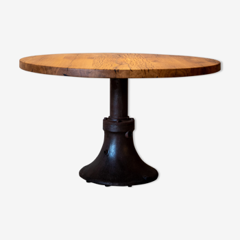 Round industrial table oak cast iron