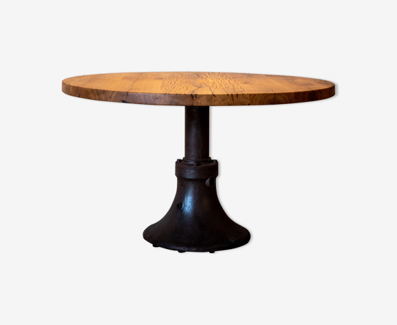Table industrielle ronde chêne fonte
