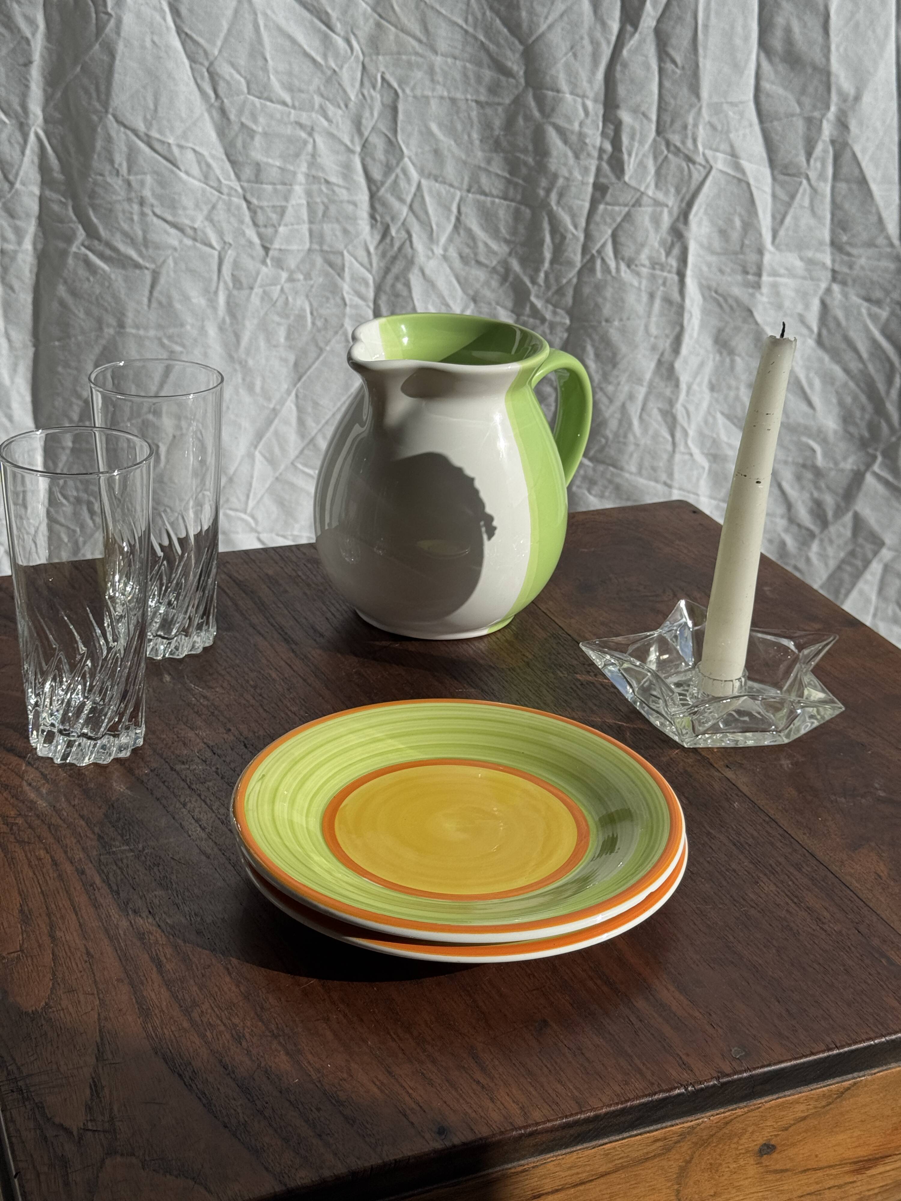 90s white and green ceramic carafe H17 D11