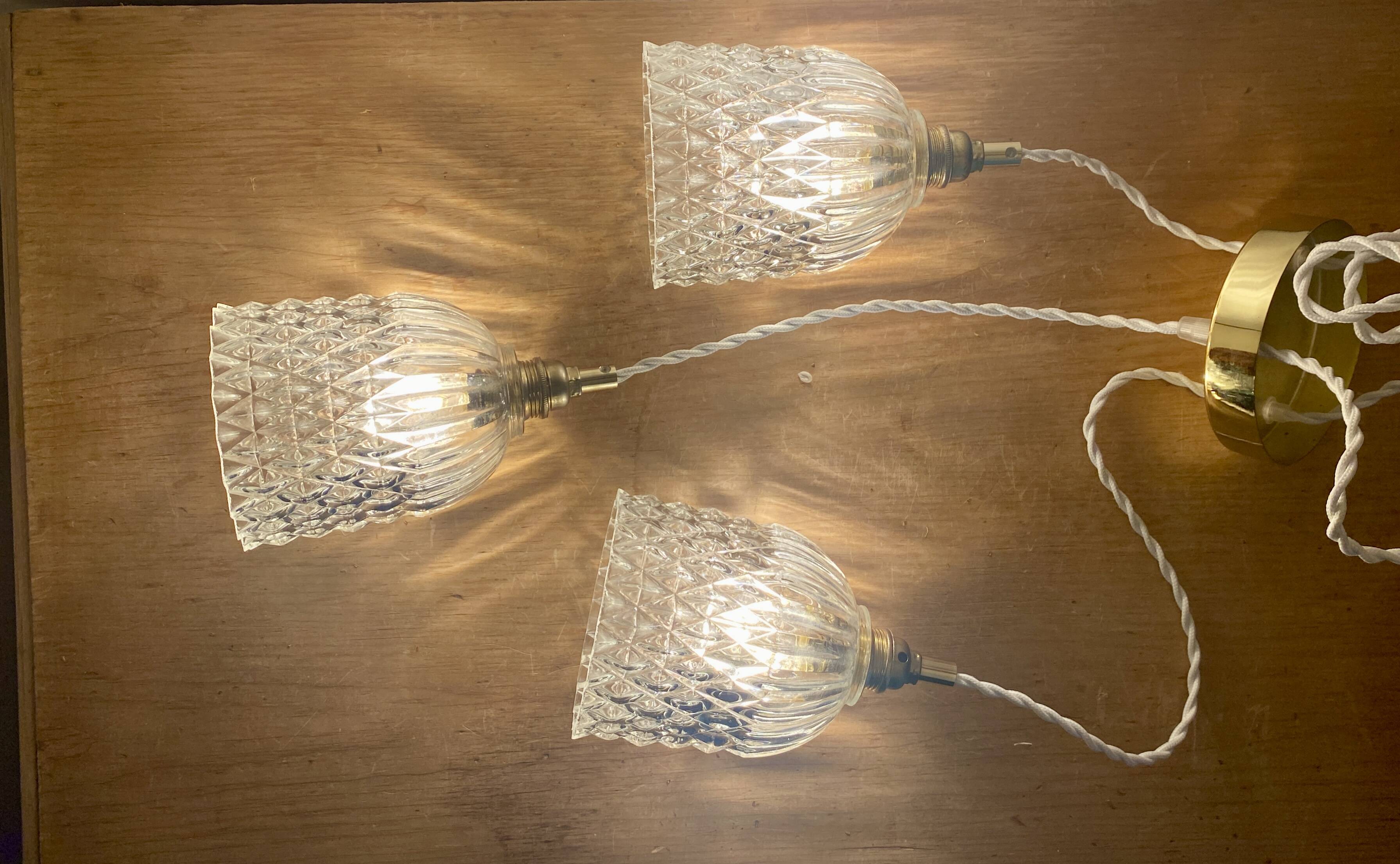 Vintage glass triple globe waterfall pendant light