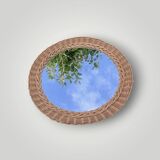Ancien miroir rond en osier tressé – 40 cm - années 70
