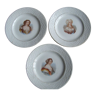 Set of 3 antique dessert plates decorated with historical characters St Amand and Amage