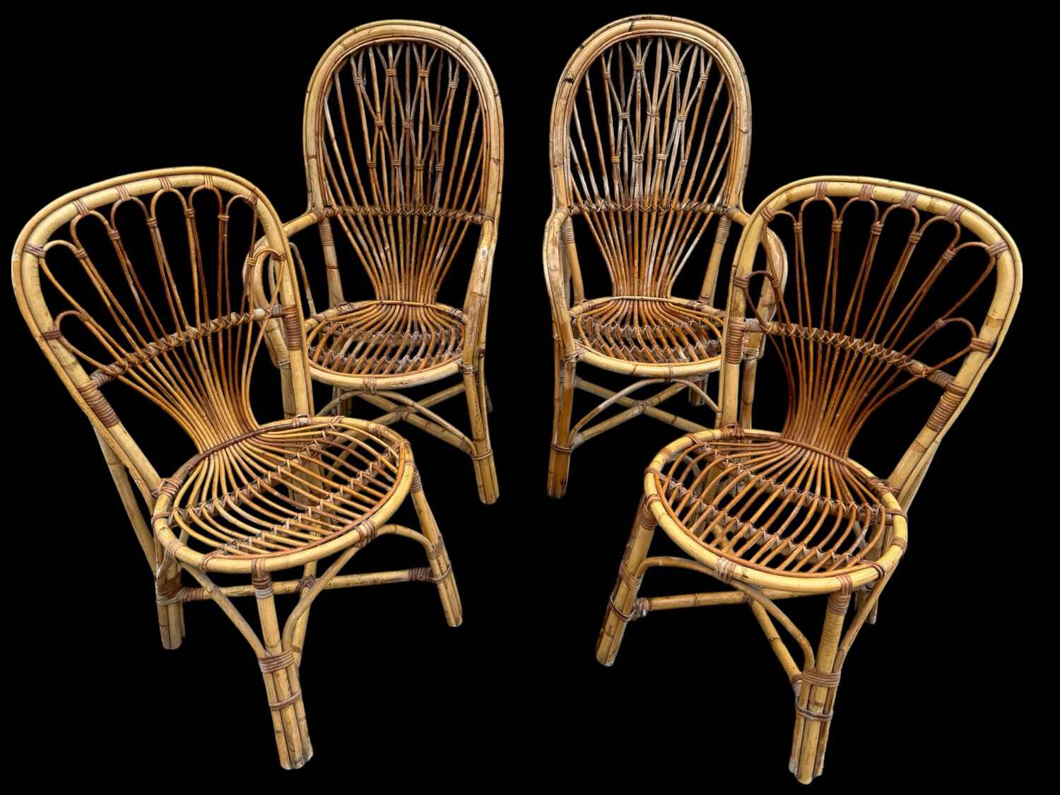 Rattan set of Provençal armchair and chair from the 60s