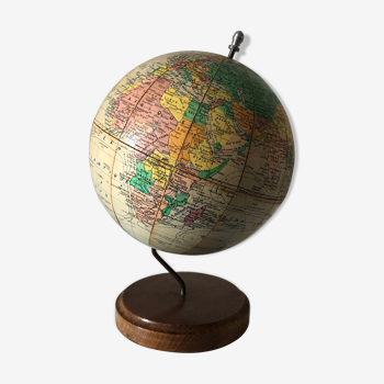 Globe terrestre Girard Barrère bois 28cm vintage 1950