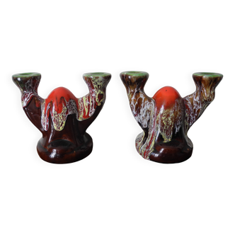 Pair of Vallauris candlesticks, decorative candlesticks, vintage French candlesticks