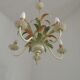 French Vintage Cream 5 Light Metal Chandelier Green and Peach Leaves
