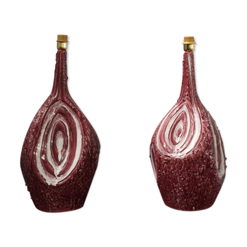 Mid-century bordeaux ceramic office lamps 60s