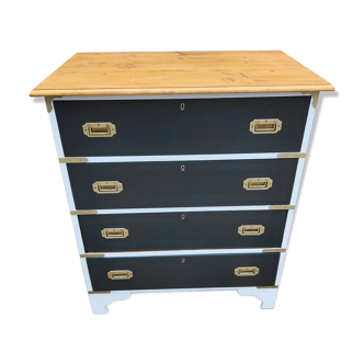 Antique chest of drawers, fully restored in a chic marine trunk style