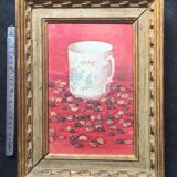 Original oil on still life canvas "La Tasse Fond Rose"