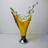 Vase sommerso par seguso en verre de murano jaune, italie, 1970