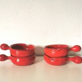 set of 4 red enamelled terracotta casseroles