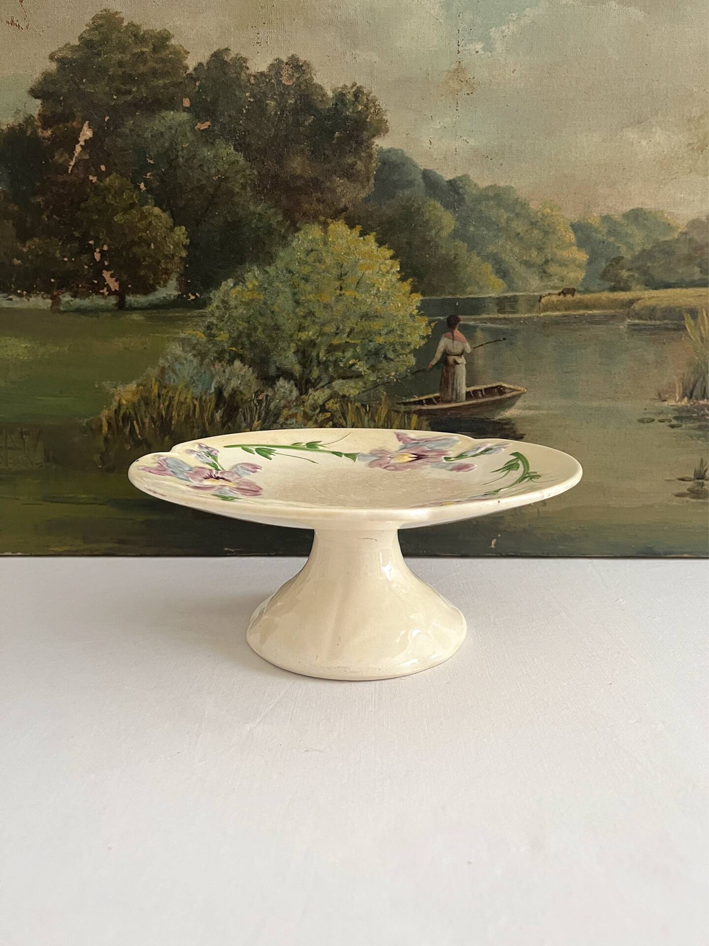 Antique compote in barbotine "Iris" Choisy le Roi