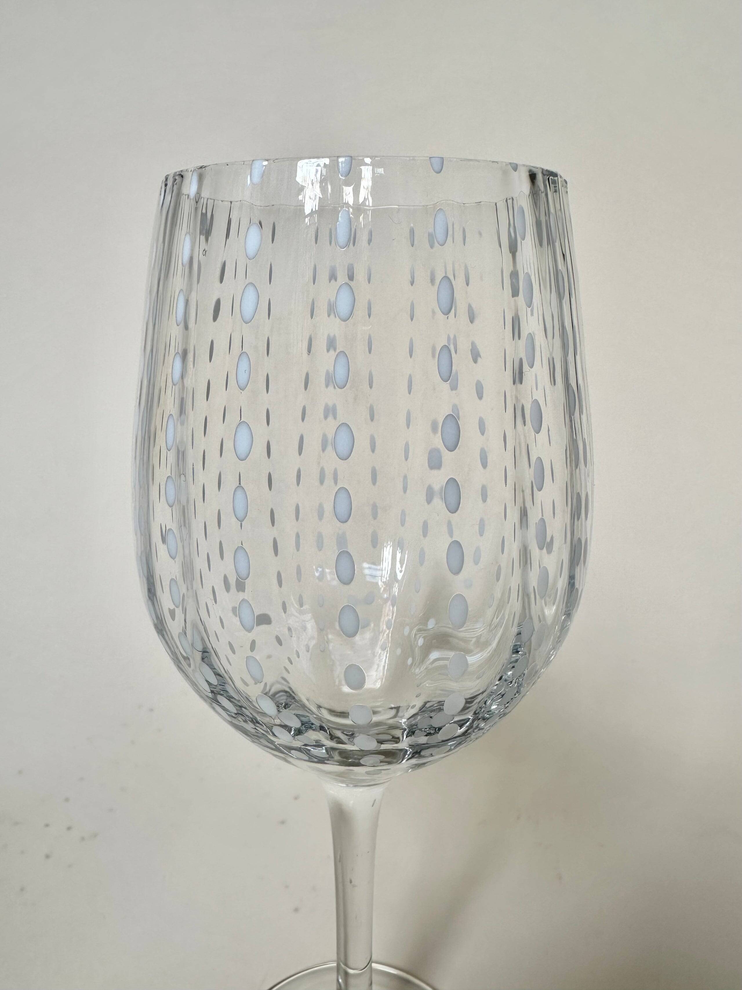 Set of six speckled white wine glasses