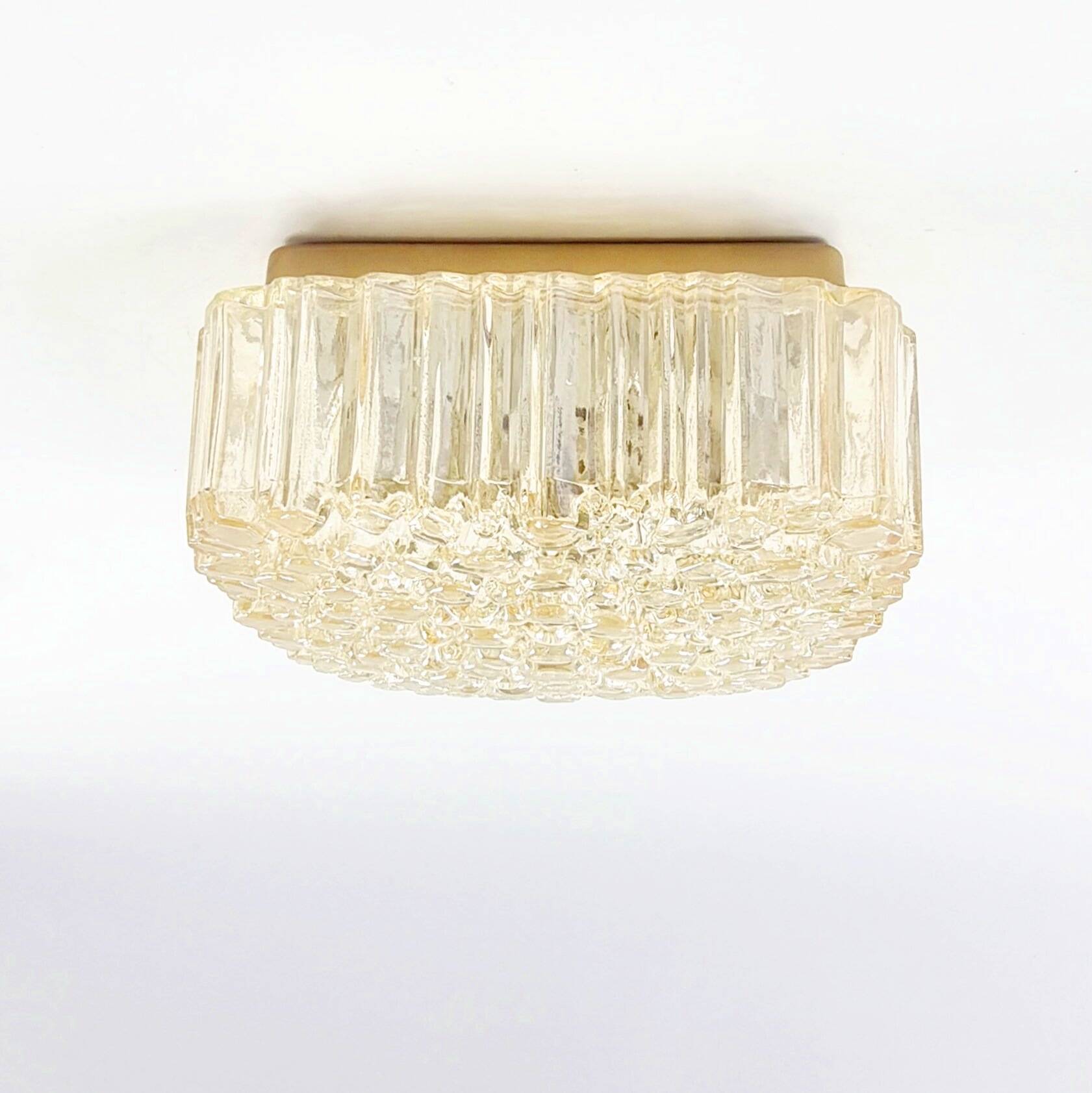 Mid Century Amber Glass Ceiling Light By Helena Tynell For Limburg, Germany, 1970s