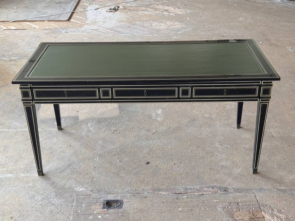 Maison Jansen black lacquered wooden desk from the 1960s with chair.
