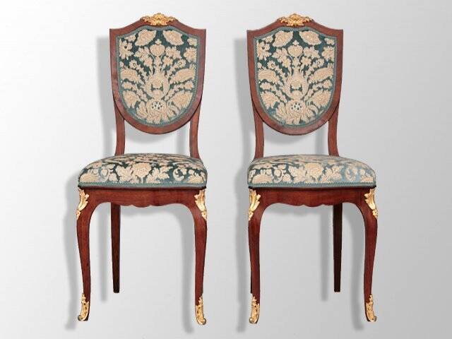 Paire de chaises Napoléon III en velours bleu, bois et bronze doré