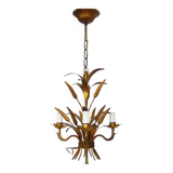 Vintage chandelier in aged gold metal, wheat ear chandelier, antique light fixture