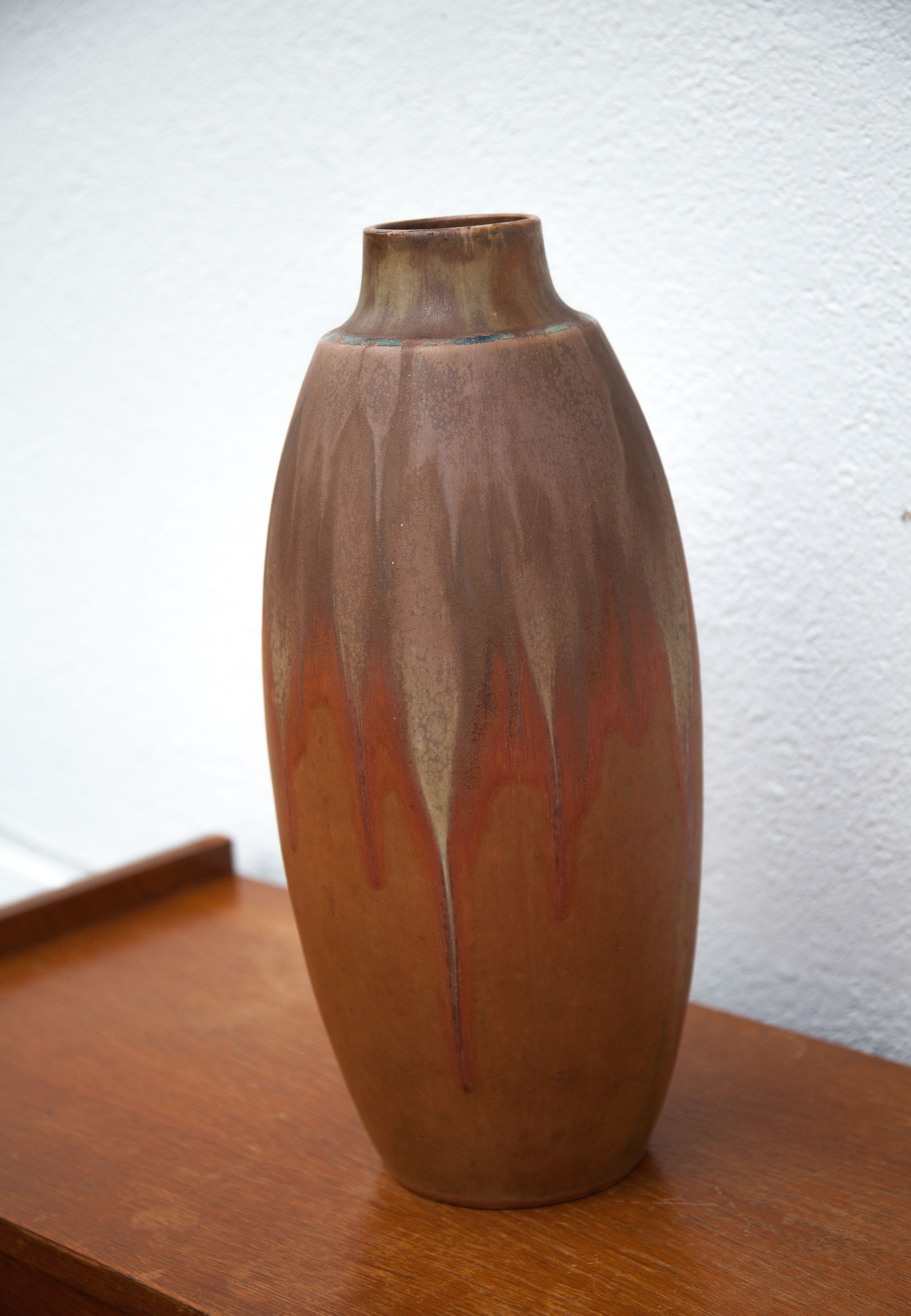 Vintage flamed stoneware vase, Denbac vase