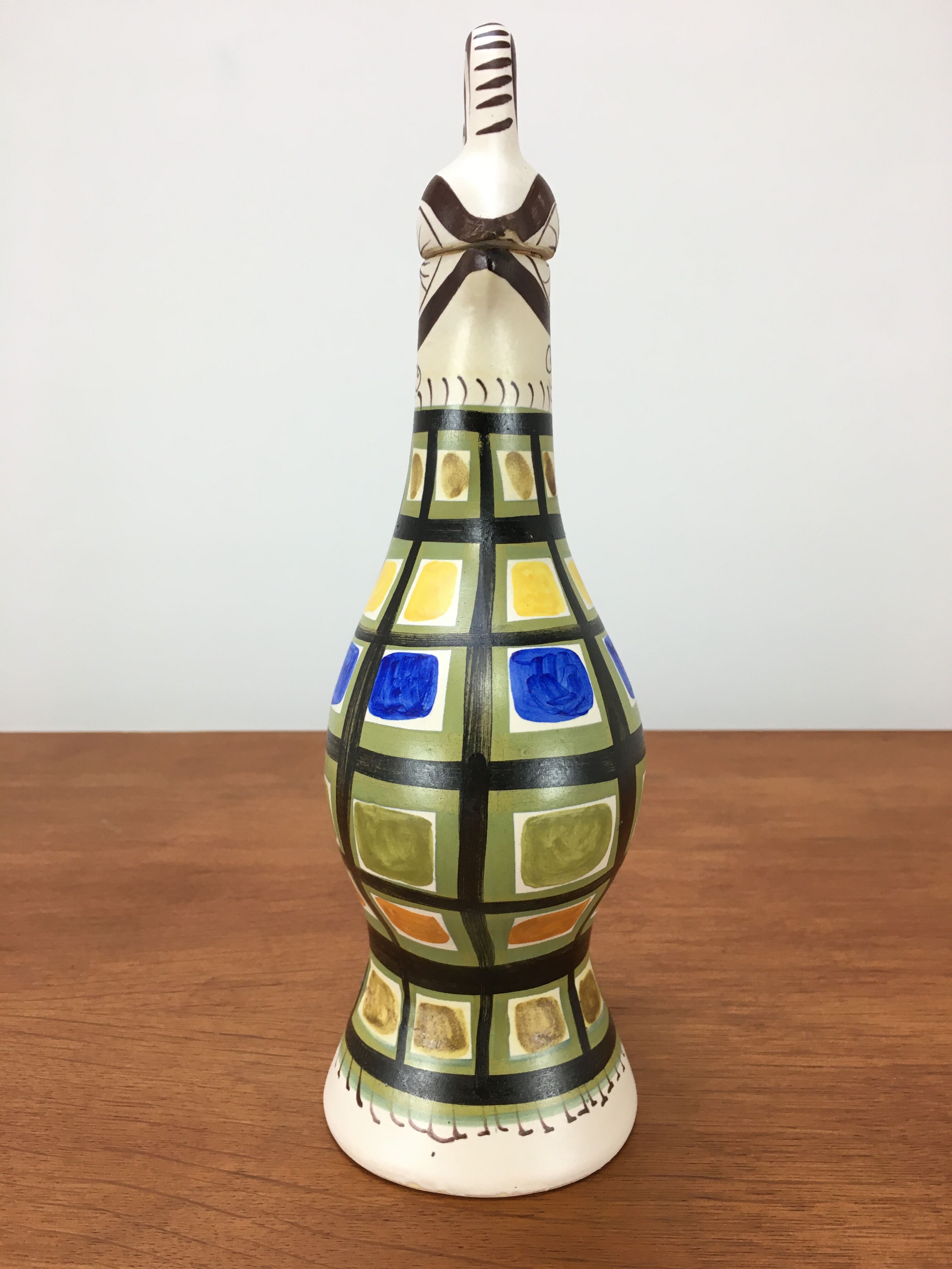 50s André L'Helguen ceramic rooster bottle for Keraluc Quimper