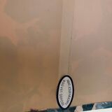 Large blue ceramic lamp with floral shade