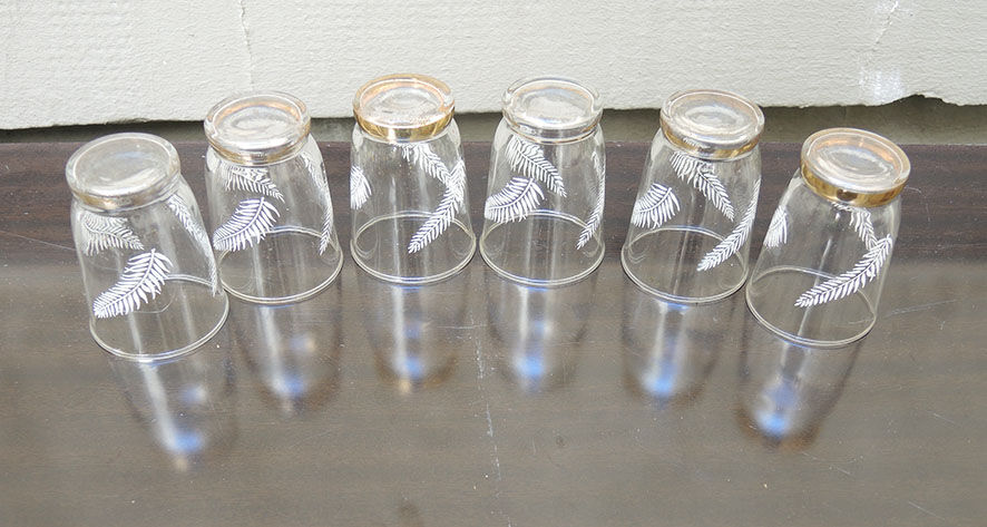 6 old straight glasses feather pattern h 7 cm